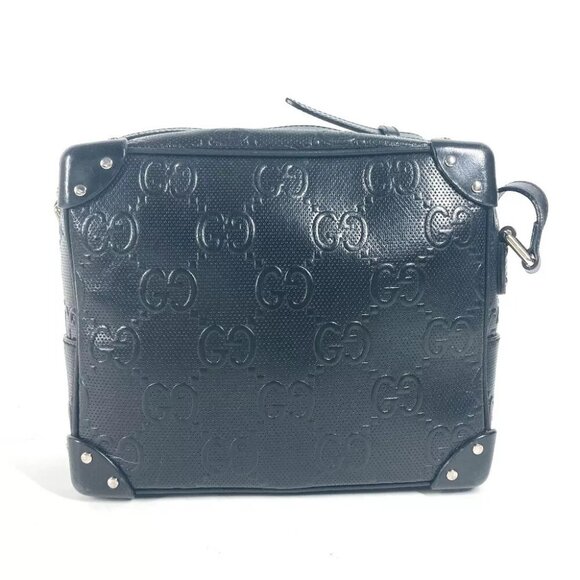 GUCCI Pochette GG embossed logo Crossbody bag Shoulder Bag Leather Black